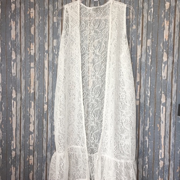 Charlotte Russe Sweaters - NEW white lace cardigan vest size large
